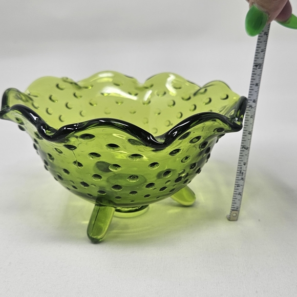 VIKING GLASS green ruffle hobnail dish vintage - Picture 15 of 16